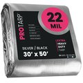 Protarp 30 ft x 50 ft Heavy Duty 22 Mil Tarp, Silver/Black, Polyethylene, Waterproof, Rip and Tear Proof PT-201-30X50